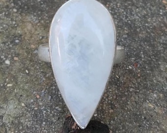 Handmade Pear Moonstone Ring, Sterling Silver Teardrop Solitaire