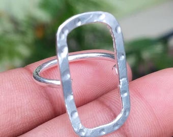 Hammered Sterling Silver Rectangle Ring, Artisan Minimalist Jewelry