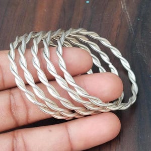 925 Sterling Silver Bangles,  Set of 5 Twist Design Bangles, Handcrafted Twisted Wire Silver Bangles, Boho Stackable Set, Handmade Bangles