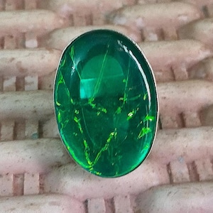 Handmade Green Opal Stone Ring, 925 Sterling Silver Ring, Oval Cut Design Ring, Statement Green Gemstone Ring, Beautiful Indian Jewellery