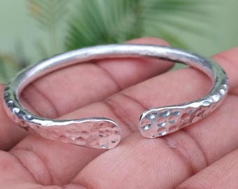 Hammered Sterling Silver Hook Bracelet - Artisan Locking Bangle - Etsy