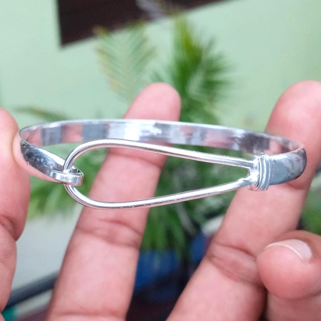 Handmade Sterling Silver Hook Bangle, Wire Wrap Clasp, Minimalist