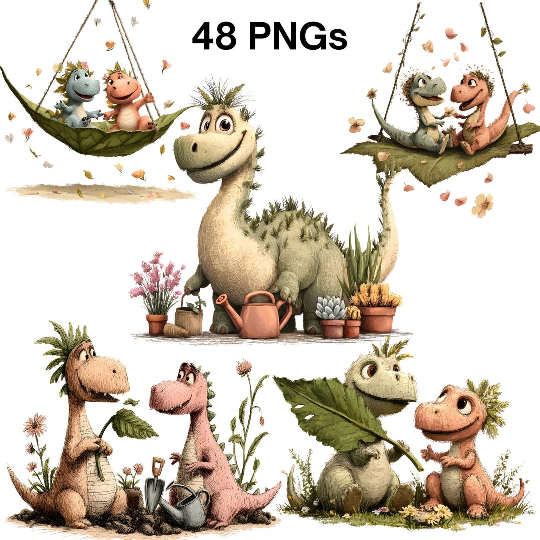 Dinosaur Clipart Bundle PNG, Watercolor Dino Illustration, Baby ...