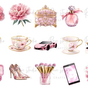 Pink planner clipart PNG bundle, chic journal art, girly clipart set for fashion, lifestyle, and wall print designs