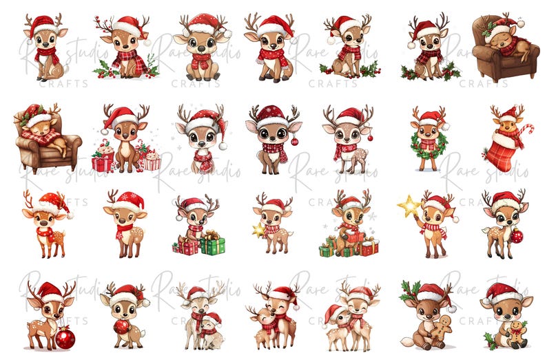 Christmas Watercolor Clipart Bundle: Santa, Reindeer, Elf (PNG Digital ...