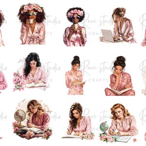 Pink aesthetic clipart bundle, girly PNG set, fashion wall print and trendy planner art for journaling
