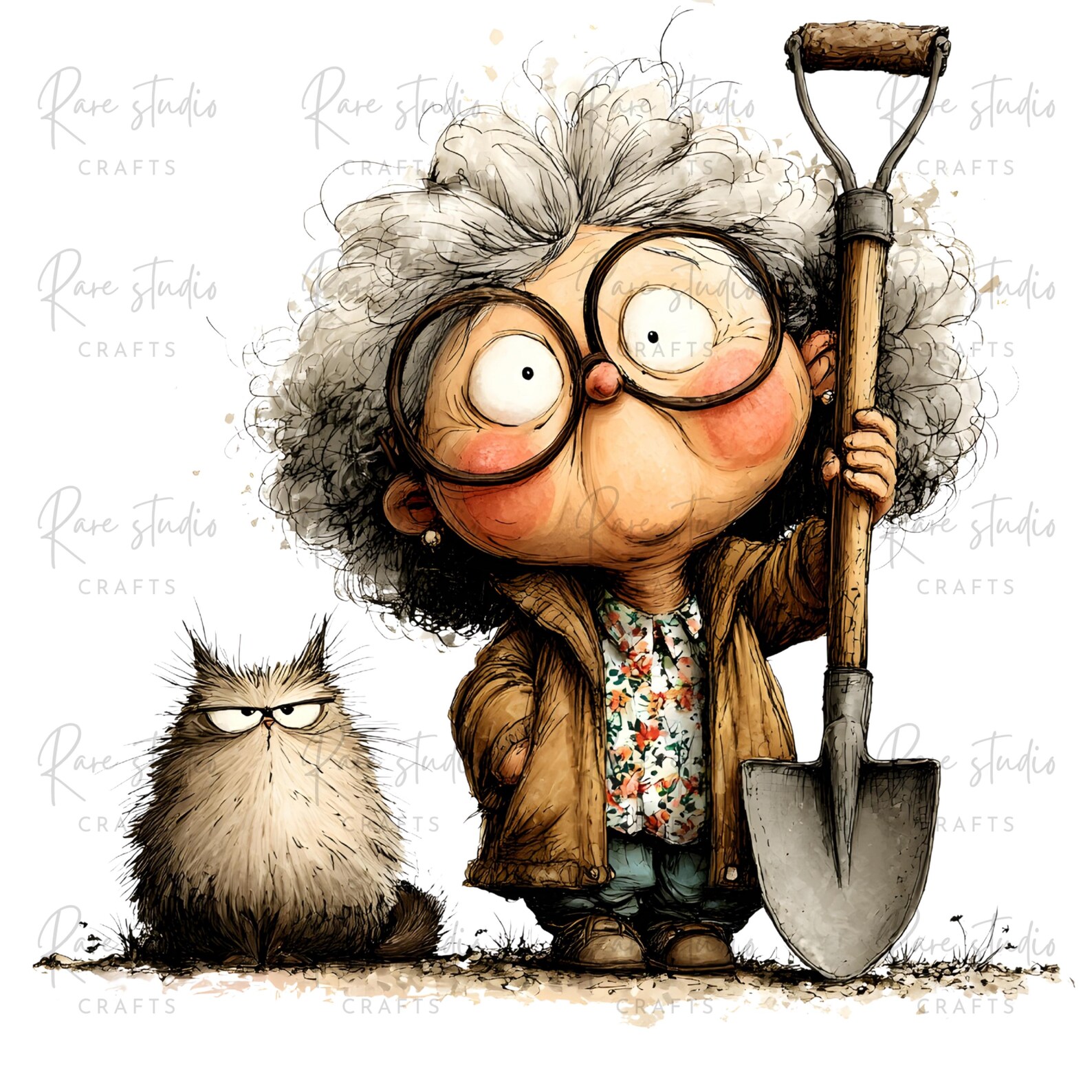 Old Lady Gardening Clipart Bundle Grandma Garden PNG Cartoon ...