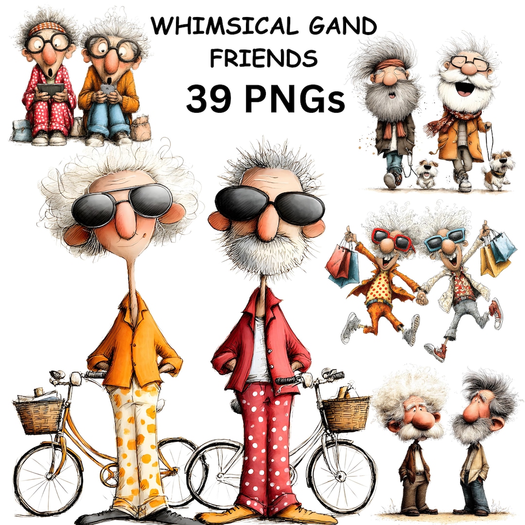 Whimsical Old Men Friends Clipart Bundle 39 PNG High Resolution Funny ...