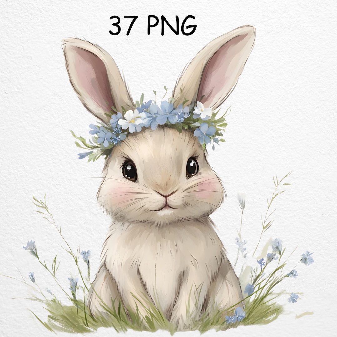 Bunny Clipart 37 PNG Bundle Spring Rabbit Floral Crown Easter Animal ...