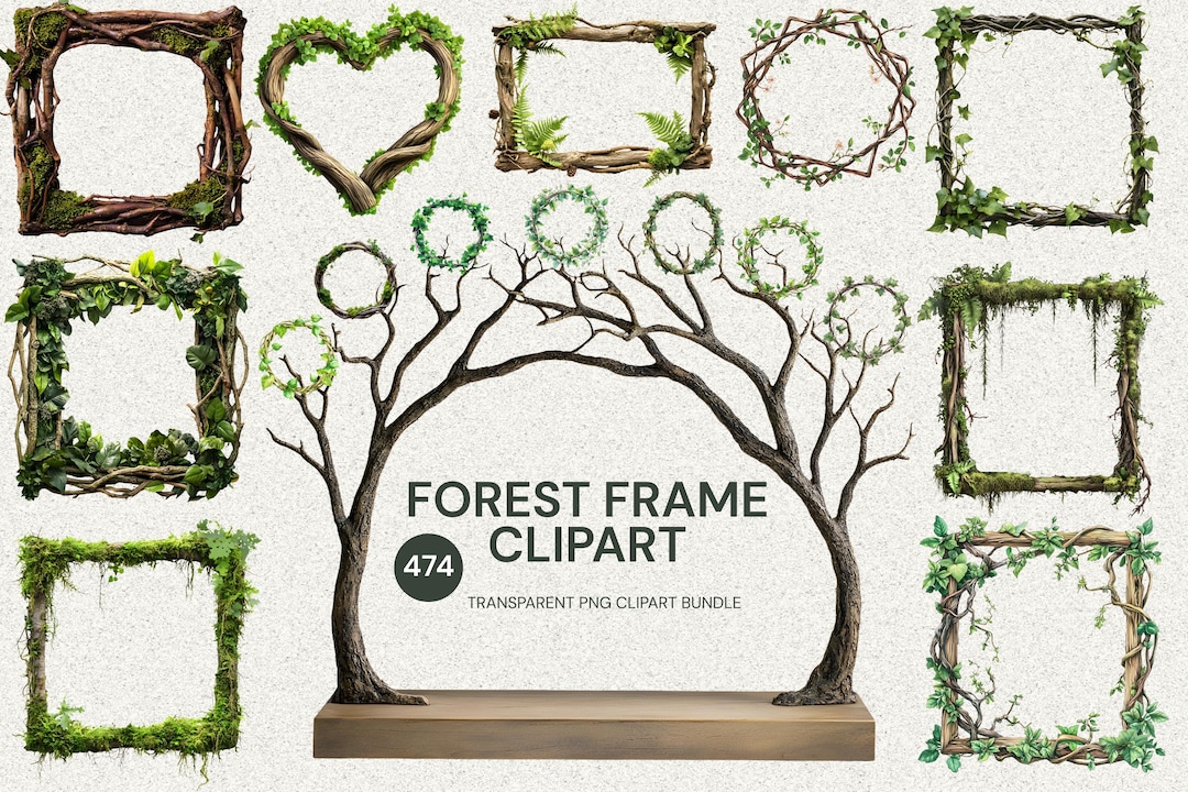 Forest Frame Clipart Bundle, Woodland Tree Borders, Nature PNG Frames ...