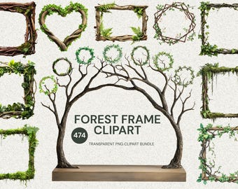 Forest Frame Clipart Bundle, Woodland Tree Borders, Nature PNG Frames Commercial Use, Digital Download