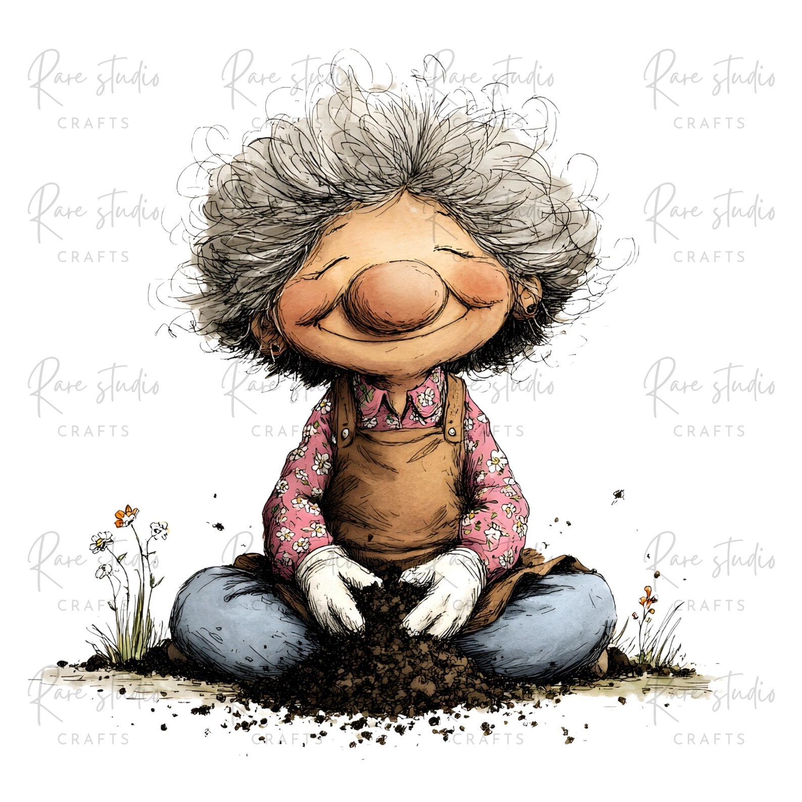 Old Lady Gardening Clipart Bundle Grandma Garden PNG Cartoon ...
