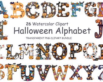 Spooky Watercolor Halloween Alphabet Clipart: Gothic Letters (Digital Download PNGs)