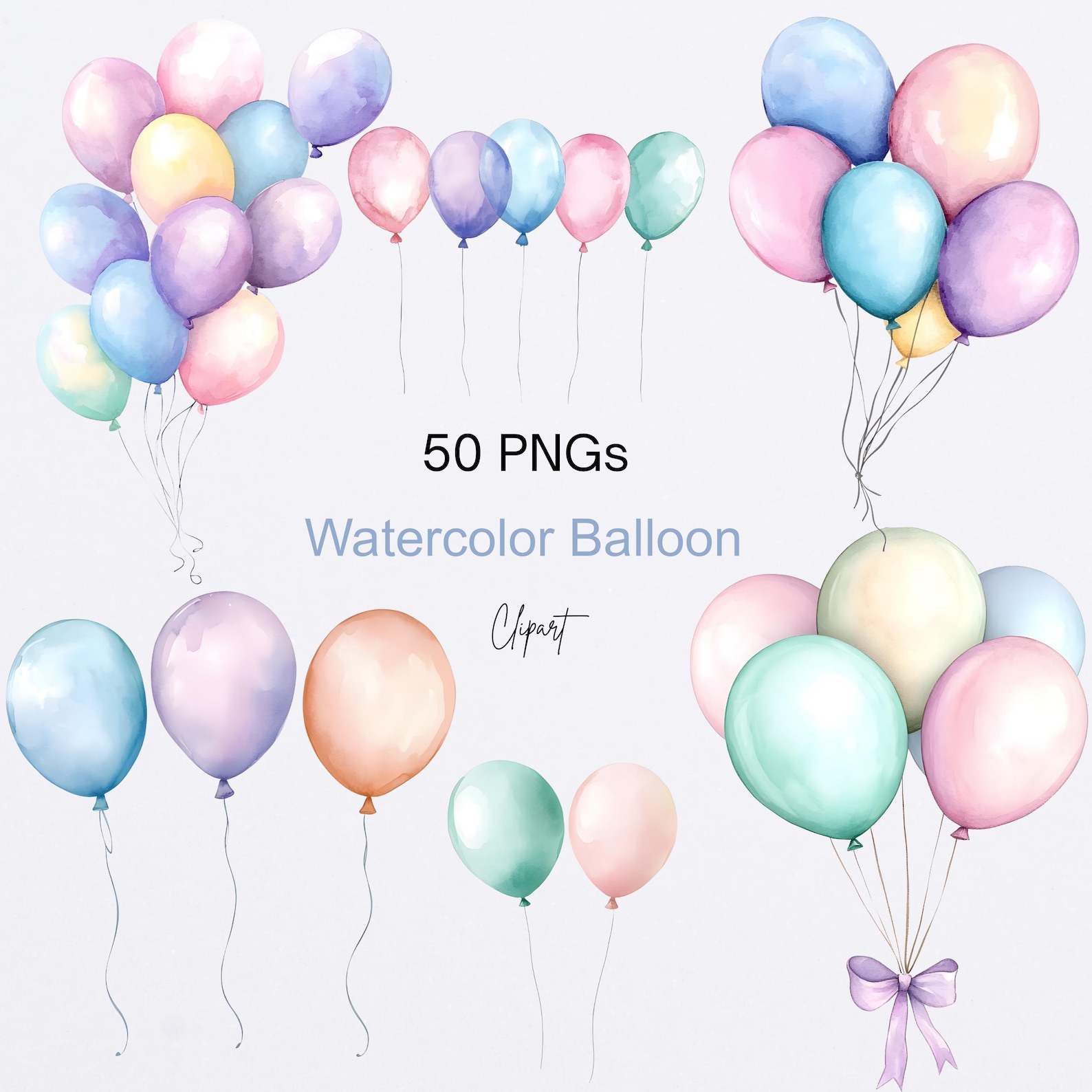 Watercolor Balloon Clipart Bundle Birthday Party Balloons PNG ...