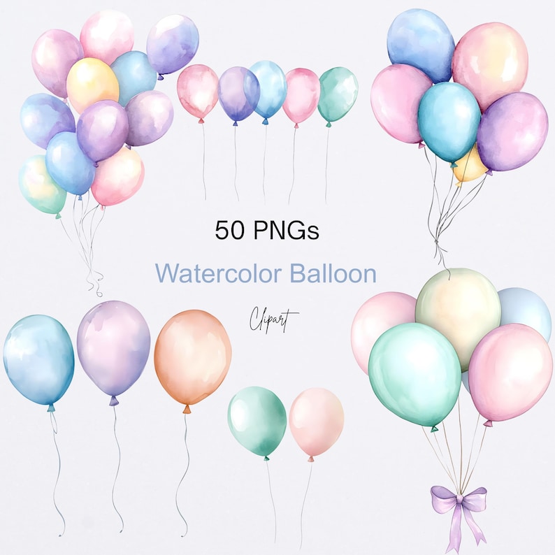 Watercolor Balloon Clipart Bundle Birthday Party Balloons PNG ...