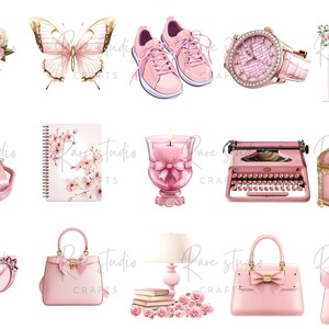 Pink decor clipart PNGs, feminine chic clipart set for digital planners, scrapbooking, and journal art