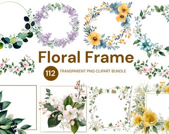 Floral Frame PNGs Bundle Botanical Clipart Watercolor Wreath Borders Wedding Invitation Decor