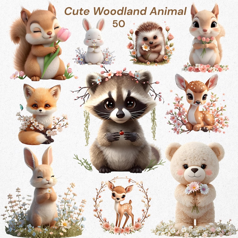 Woodland Animals Clipart Bundle, Watercolor Forest Baby Animals PNG ...