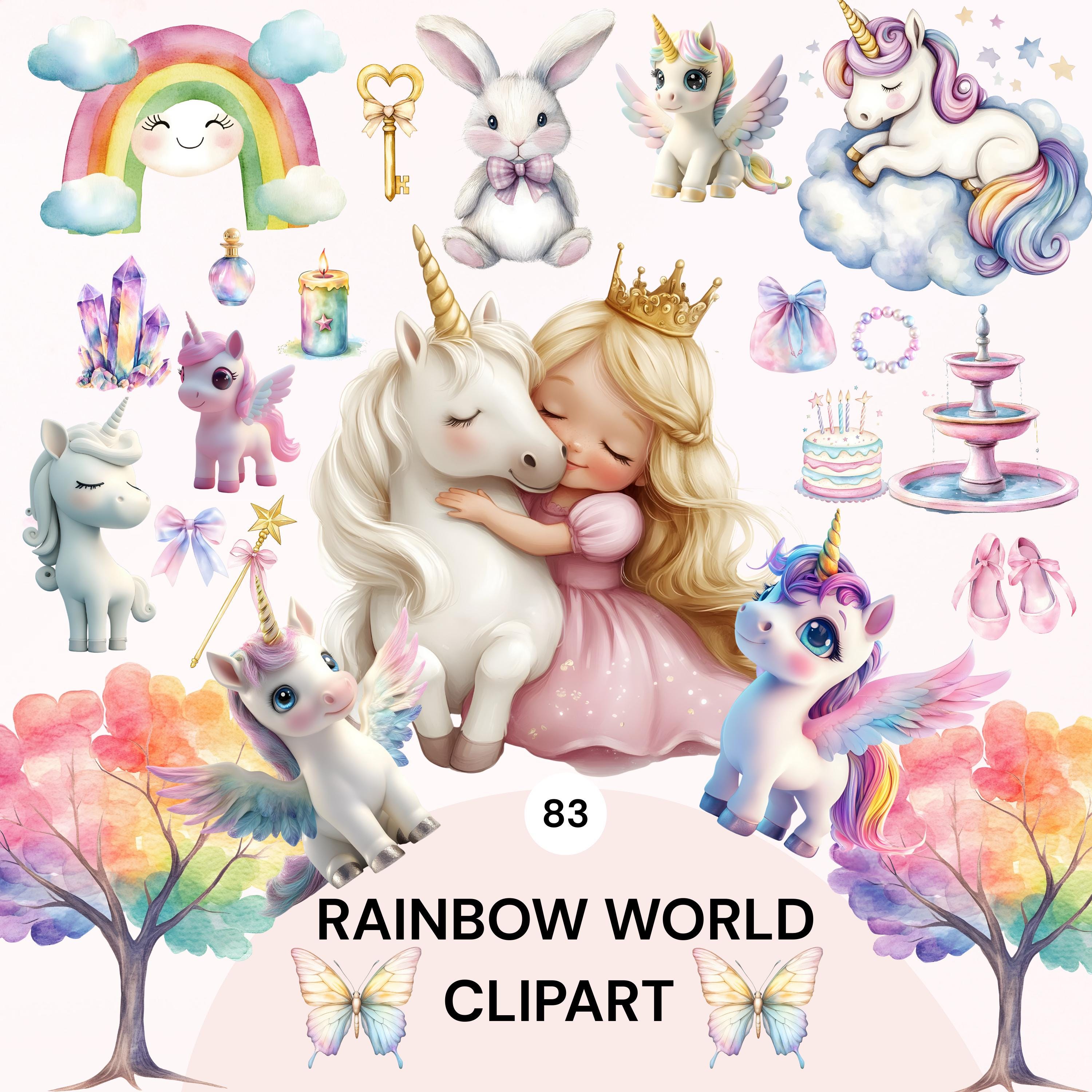 Rainbow Unicorn PNG Clipart Set Pastel Fantasy Kids Graphics Digital ...