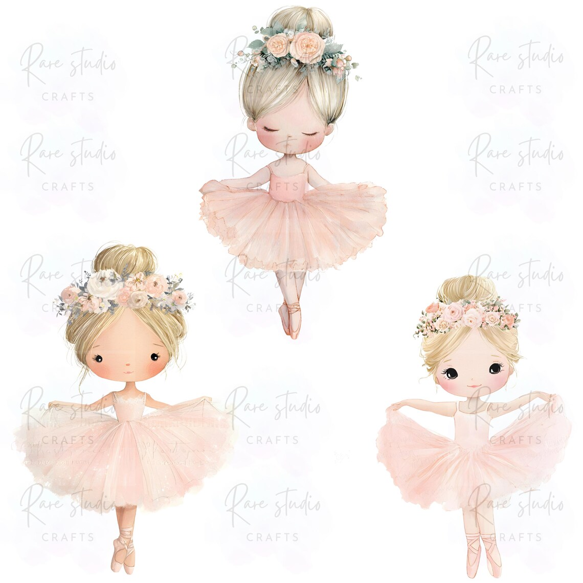 Blush Pink Ballerina Clipart Bundle, Watercolor Ballet Girls PNG ...