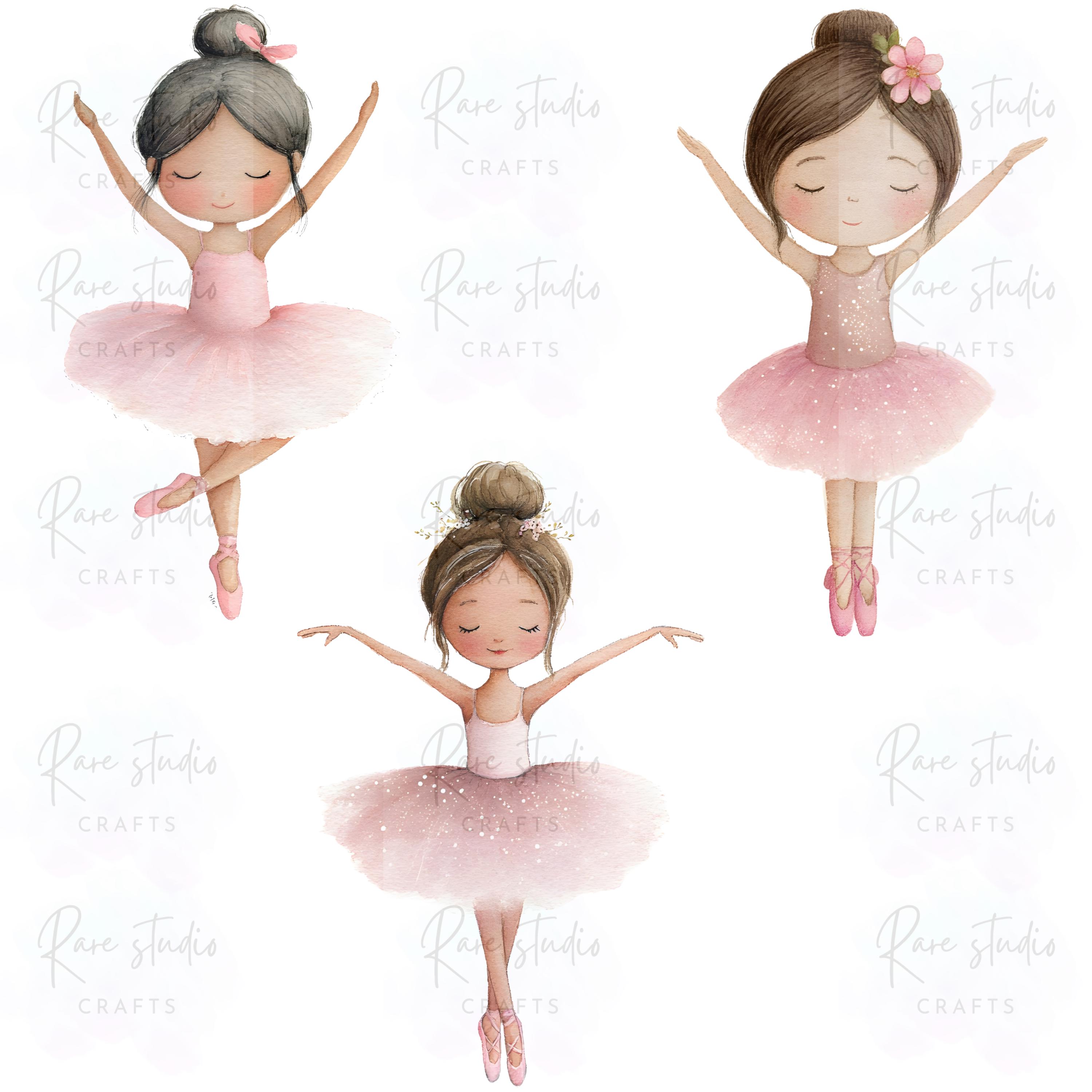 Blush Pink Ballerina Clipart Bundle, Watercolor Ballet Girls PNG ...