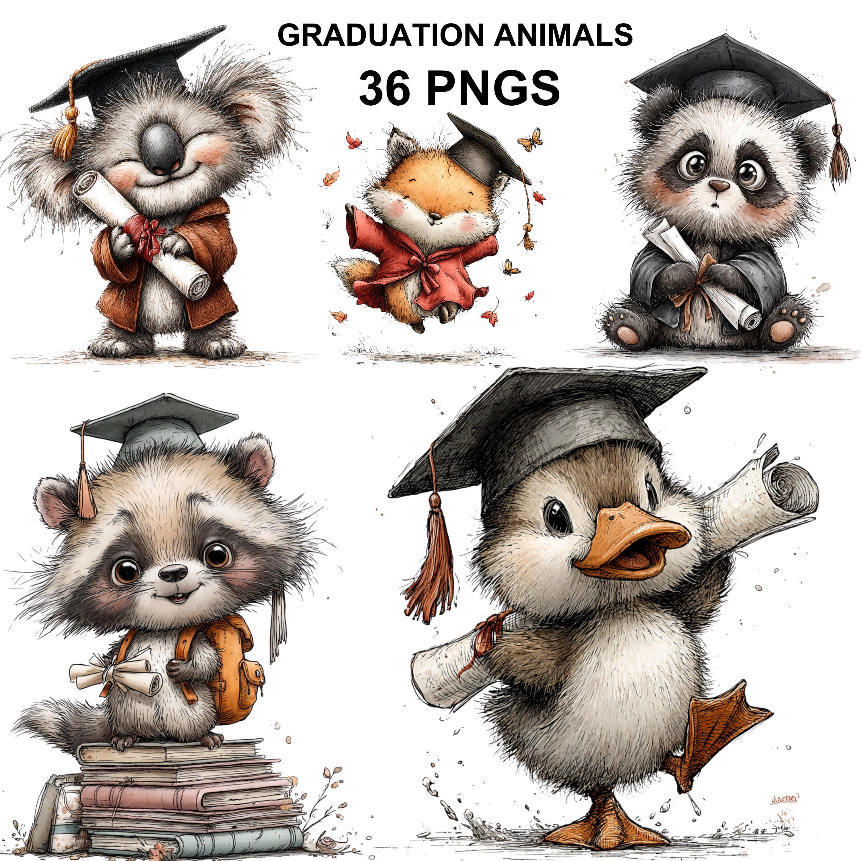 Graduation Animals Clipart PNG Bundle, Animal Graduates Diploma Cap ...