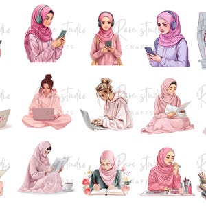 Fashion planner clipart, pink journal art PNGs, chic lifestyle illustrations for scrapbooking and design
