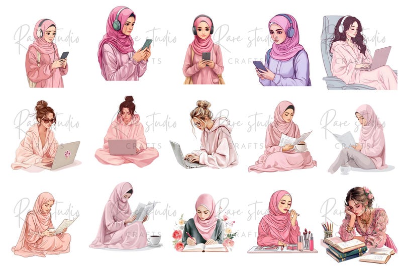 Fashion planner clipart, pink journal art PNGs, chic lifestyle illustrations for scrapbooking and design