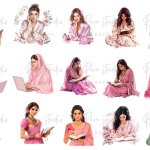Chic clipart set with pink decor clipart, lifestyle illustrations, and girly planner sticker PNG elements
