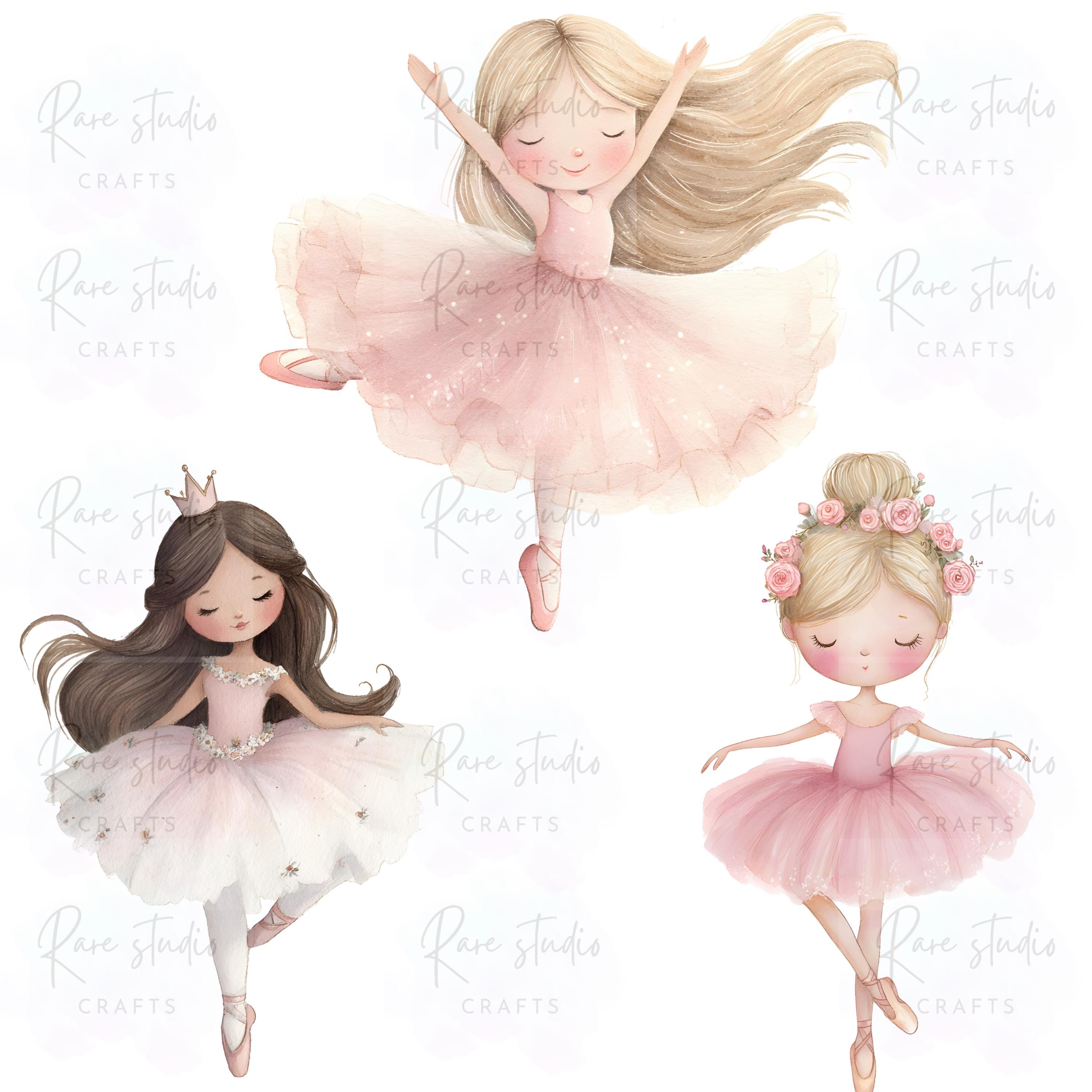 Blush Pink Ballerina Clipart Bundle, Watercolor Ballet Girls PNG ...