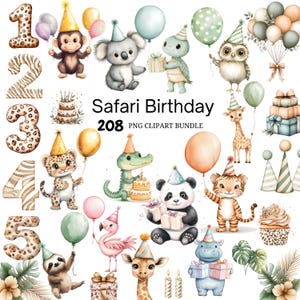 Safari Geburtstag Clipart, Dschungel Tiere PNG, Baby Shower Deko, Digitaler Download