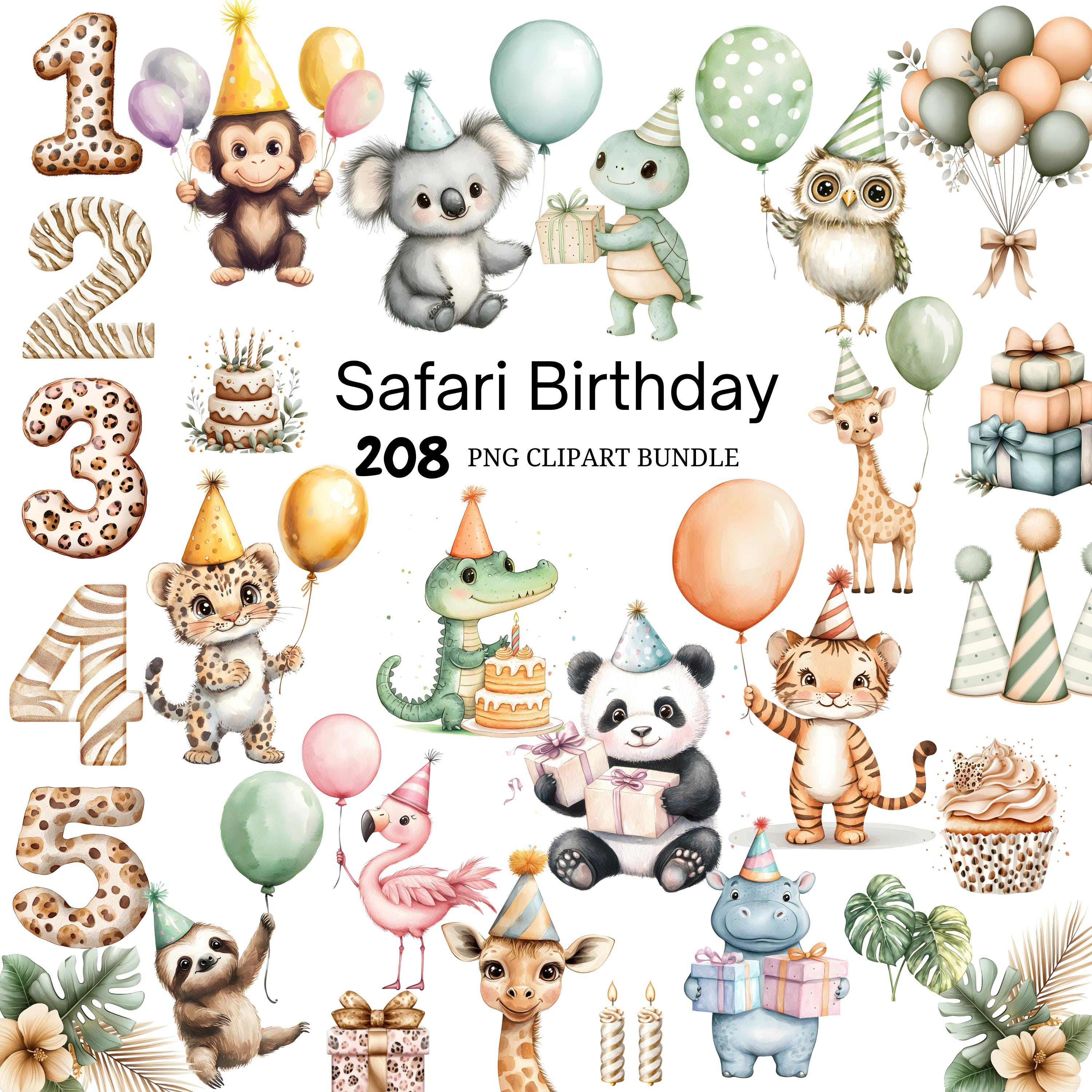 Safari Birthday Clipart Bundle, Jungle Animals PNG, Baby Shower Safari ...