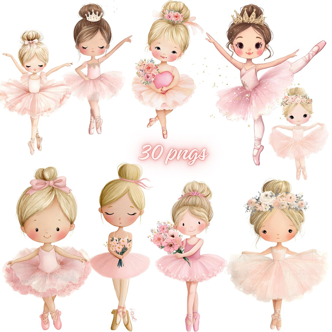 Blush Pink Ballerina Clipart Bundle, Watercolor Ballet Girls PNG ...