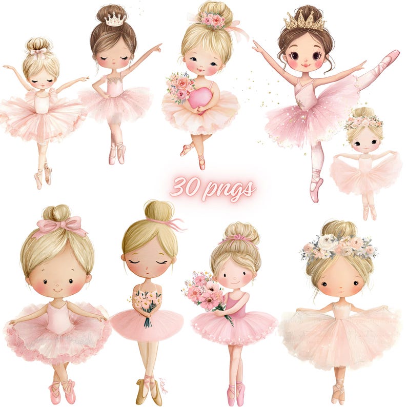 Blush Pink Ballerina Clipart Bundle, Watercolor Ballet Girls PNG ...