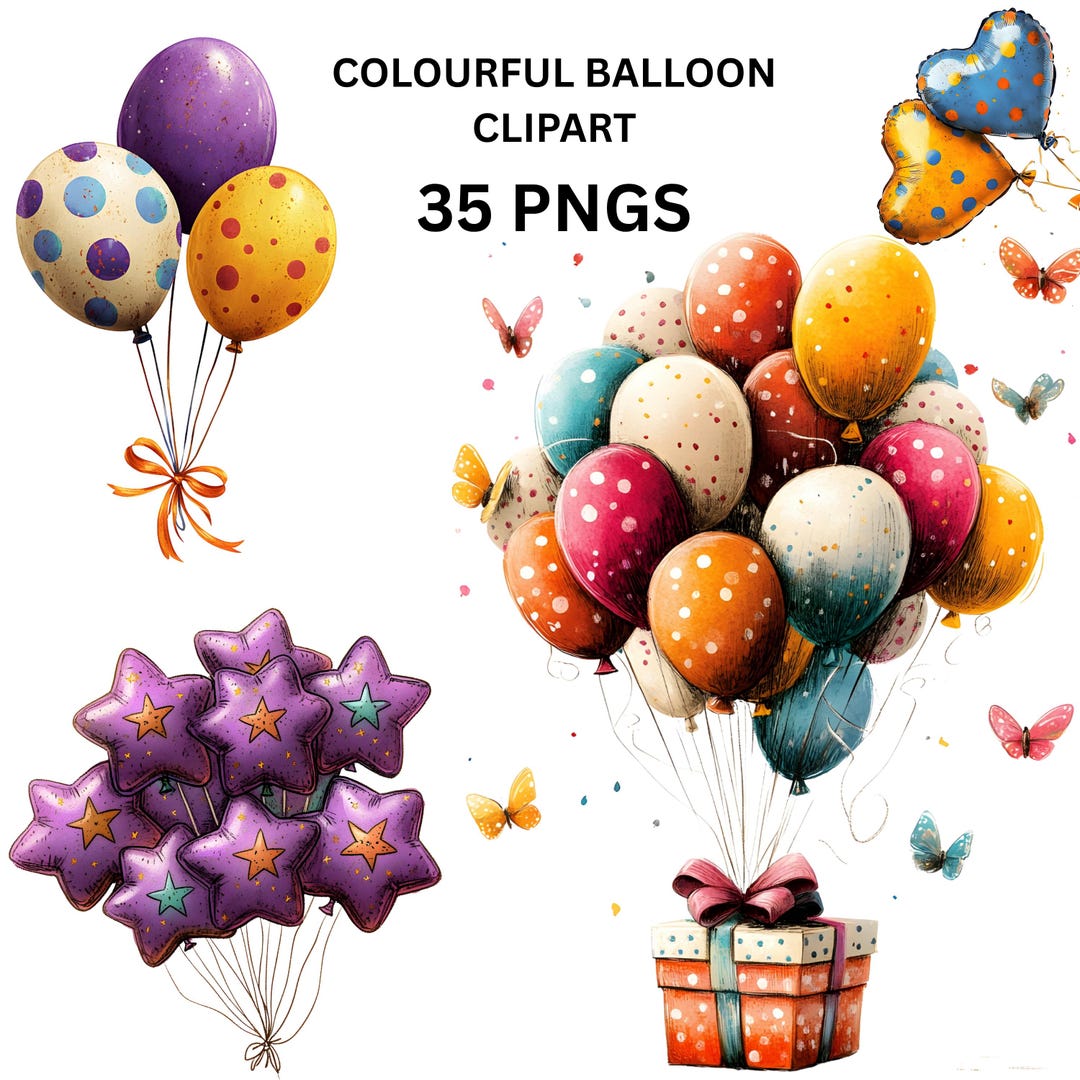 Colorful Balloon Clipart Bundle 35 PNG Party Birthday Balloons ...