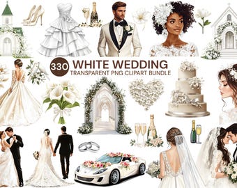 Paquete de imágenes prediseñadas de boda en acuarela: 330 PNG, flores y pastel (descarga digital)