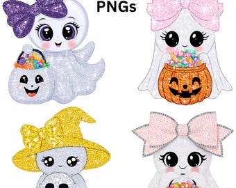 Rhinestone Bling Ghost Halloween Clipart Bundle Coquette Glitter Pumpkin Hat Ghost Digital Download