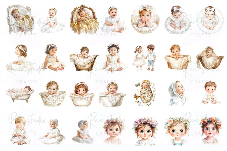 Baby baptism clipart bundle with soft pastel flowers, church elements, and elegant cross