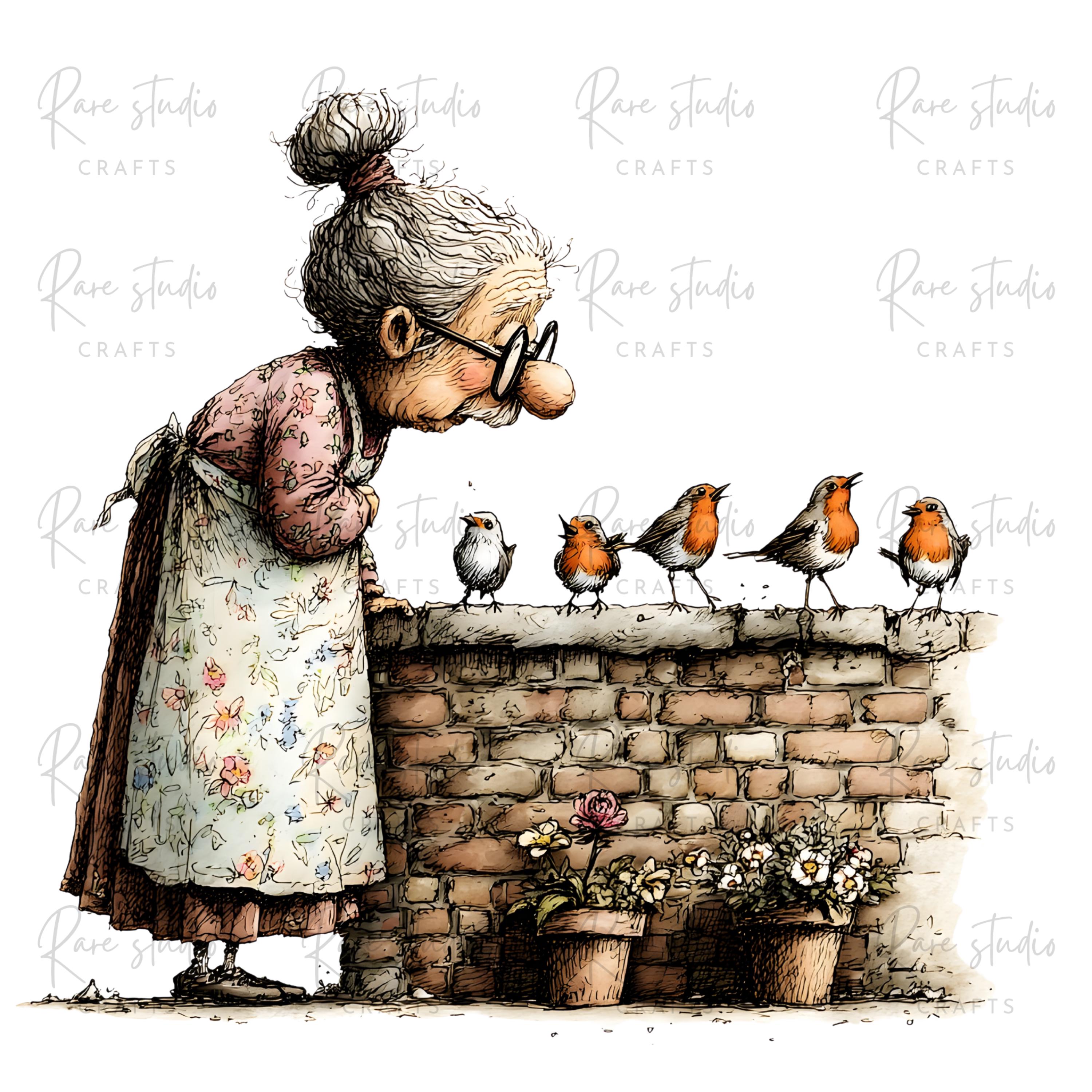 Old Lady Gardening Clipart Bundle Grandma Garden PNG Cartoon ...