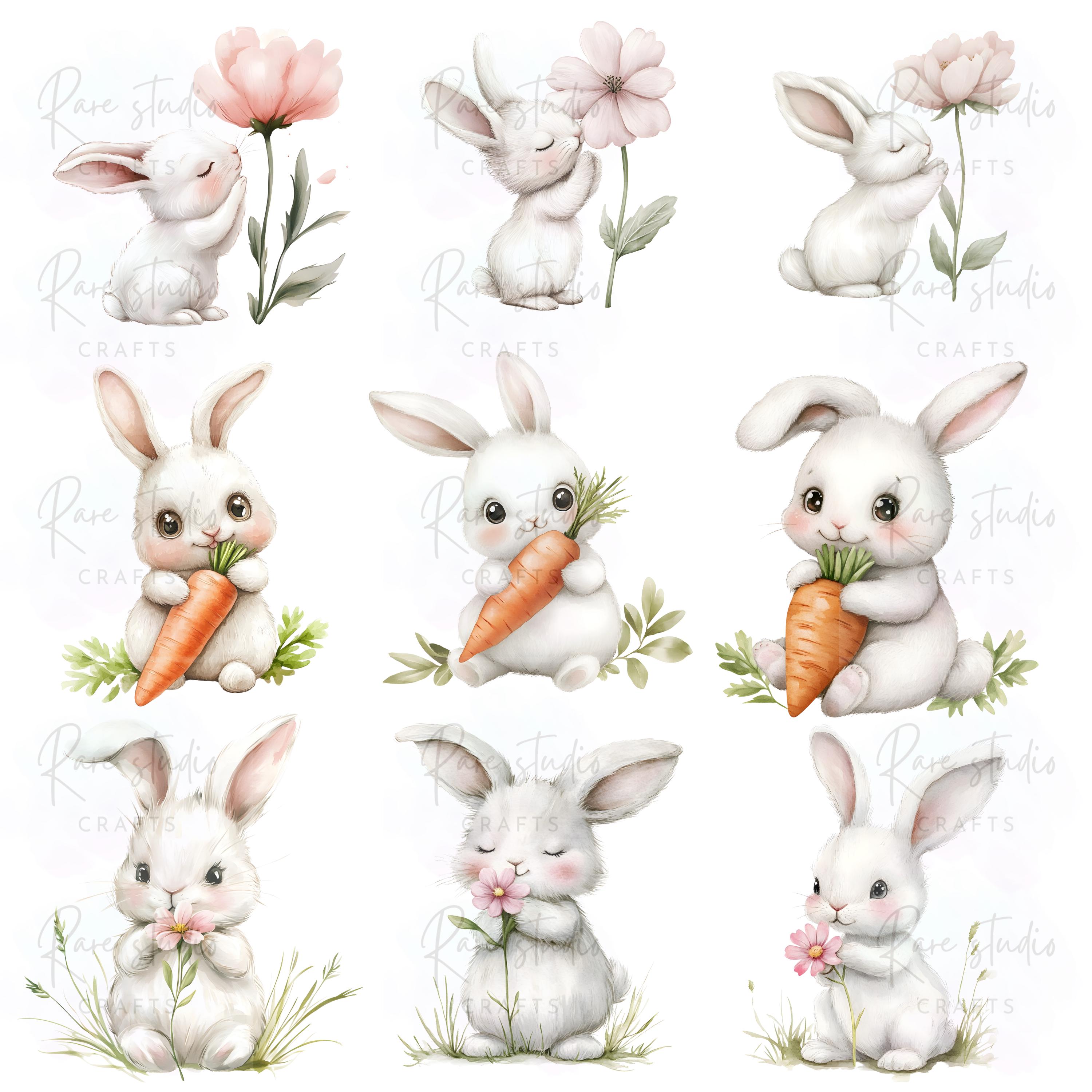 Watercolor Baby Bunny Clipart Bundle PNG, Rabbit Nursery Art ...