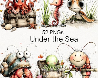 Underwater Ocean Animals Clipart Bundle Sea Creatures PNG Digital Download Kids Illustration