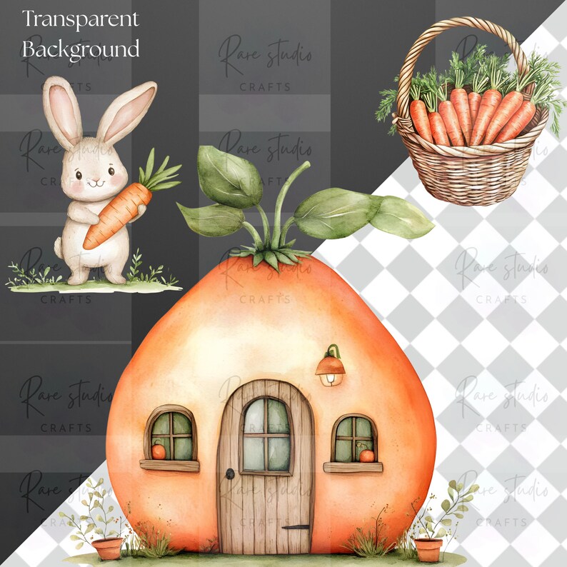 Watercolor Easter Bunny Carrot Clipart Bundle, Spring Rabbit PNG for ...