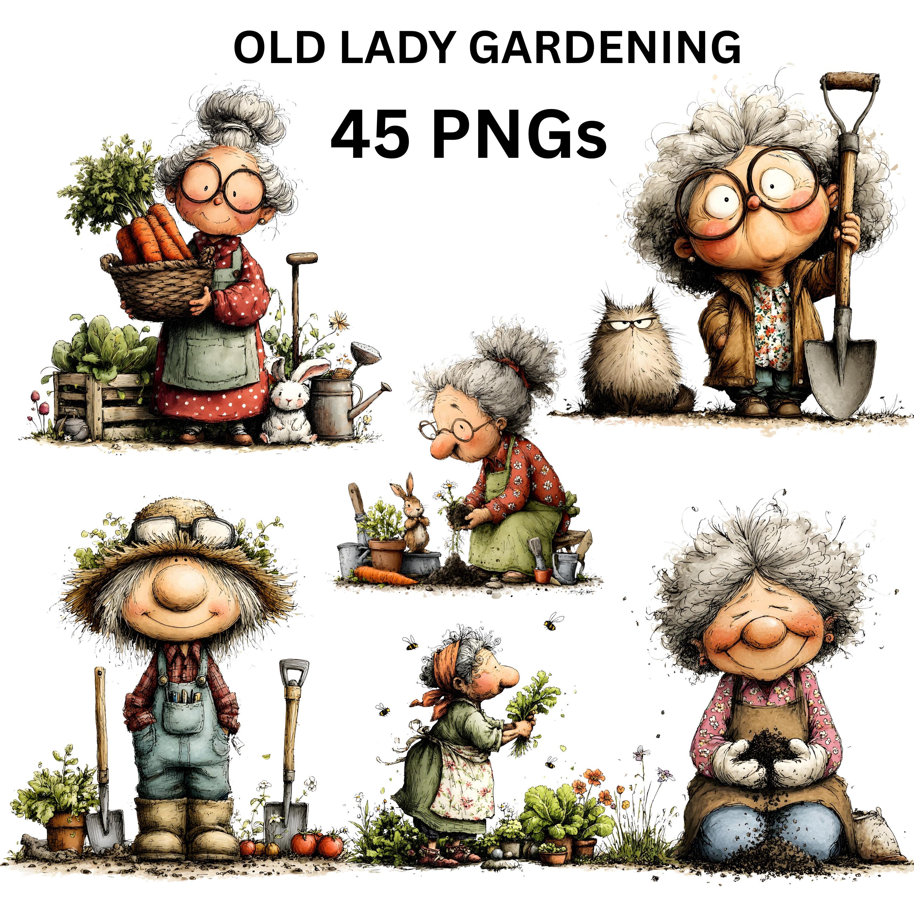 Old Lady Gardening Clipart Bundle Grandma Garden PNG Cartoon ...