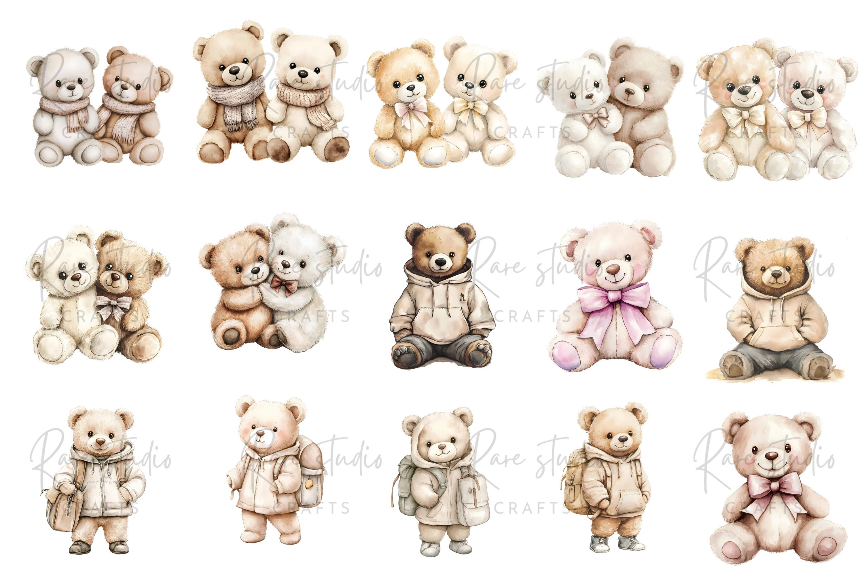 Watercolor Teddy Bear Clipart Bundle: Beige Nursery Art (PNG Digital ...