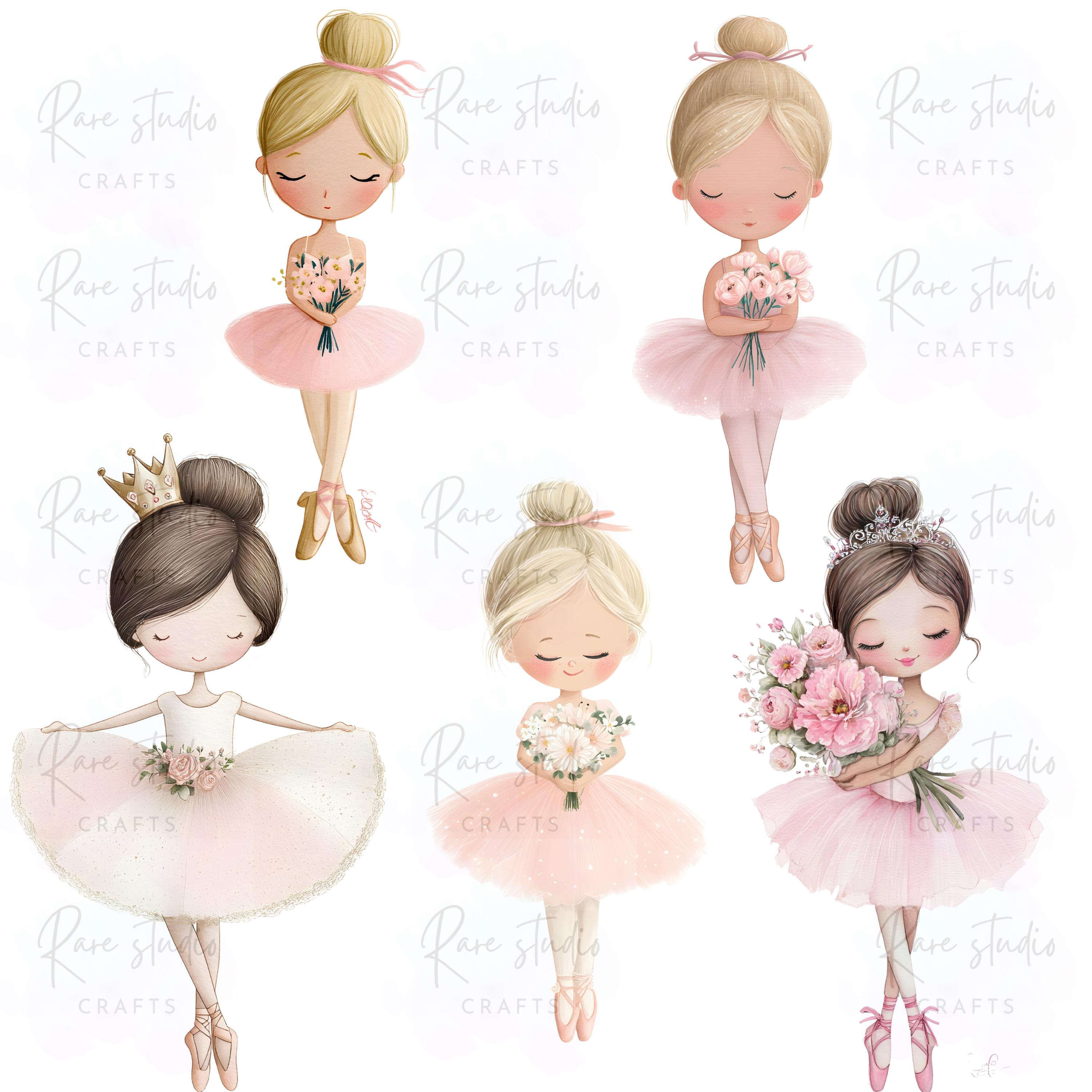 Blush Pink Ballerina Clipart Bundle, Watercolor Ballet Girls PNG ...