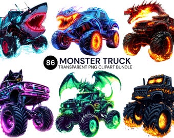 Paquete de imágenes prediseñadas de Monster Truck: Gráficos PNG todoterreno extremos (uso comercial, descarga digital)