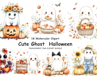 Ghost Halloween Clipart | 18 Watercolor PNG Images (Digital Download)