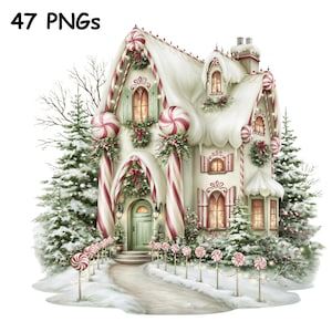 Clipart Cottage Natalizio Casetta Pan di Zenzero PNG Villaggio Invernale Download Digitale