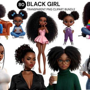 Black Girl-clipartbundel: png-afbeeldingen afrovrouwen (digitale download)