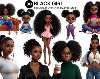 Black Girl Clipart Bundle: Afro Women PNG Graphics (Digital Download)